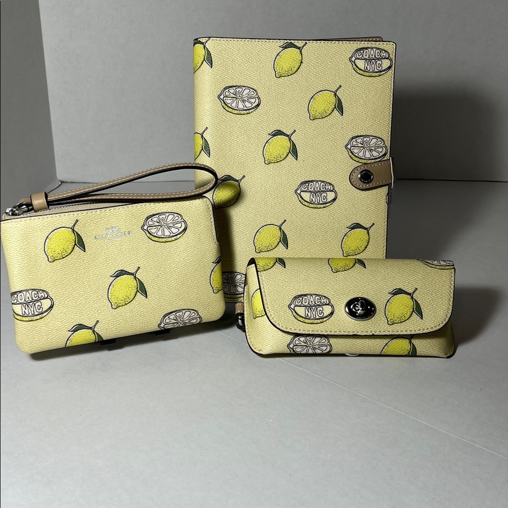 Coach Lemon Print Notebook, Wristlet, Sunglass Case Set